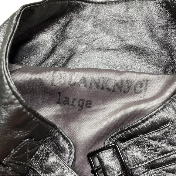 Blank NYC Faux Leather Moto Jacket Lightweight Metallic Pewter Gray Size L - Picture 7 of 8